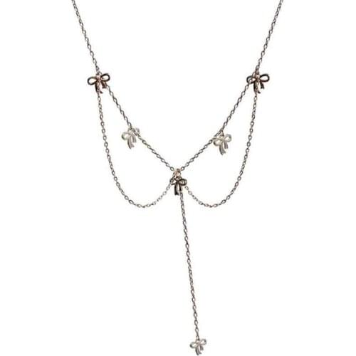 KOFSAC Beautiful Bow Long Tassel Clavicle Chain Women 925 Sterling Silver Necklace Cute Girl Student Valentines Day Accessories