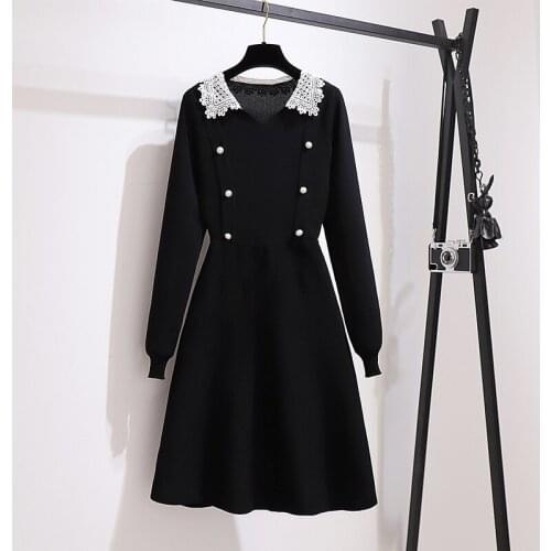 V-neck Dress Women Autumn 2020 New French Lace Stitching Sweet Casual Slim Slimming Long-sleeved Elegant Dress Female