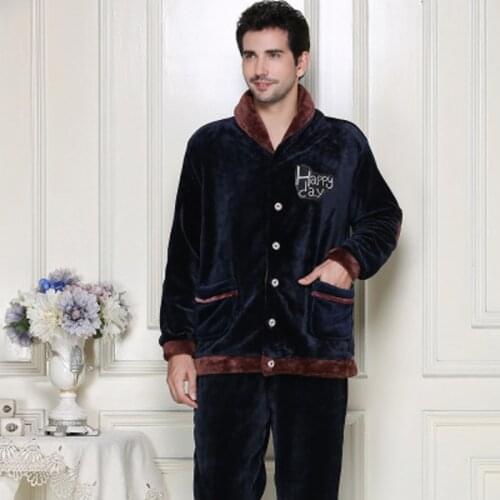 Winter Spring Keep Warm Thick Coral Fleece Men Pajamas Sets of Sleep Tops & Bottoms Flannel Sleepwear Thermal Nightclothes
