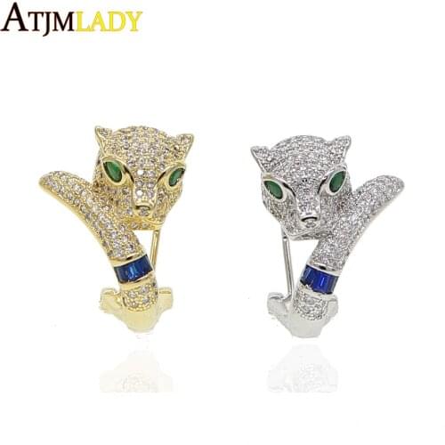 Gold filled luxury cz paved cool Animal leopard earring Luxury ice out bling bling cz fashion elegant women jewelry