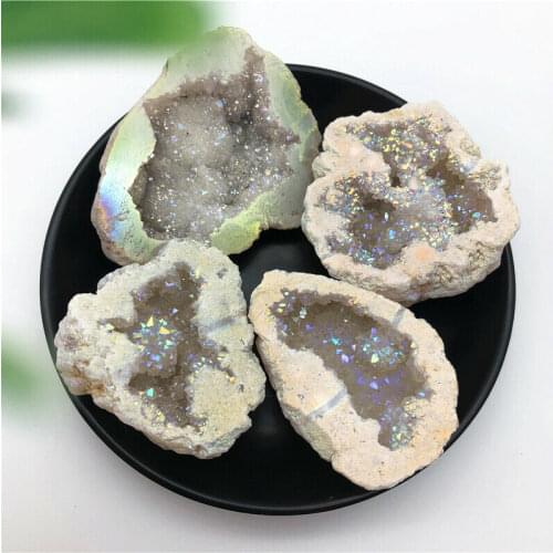 1pc Electroplated White Titanium Aura Agate Quartz Cluster Crystal Points Geode Specimen Decor Natural Stones and Minerals