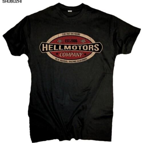 100% Cotton for Man Shirts Hellmotors Vintage T-Shirt for Biker US Car V8 Und Rockabilly Cooler Look Print Tee Shirts