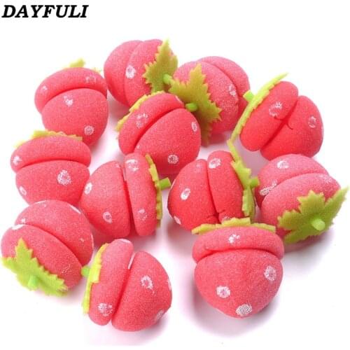 12Pcs Women Hair Rollers Curlers Strawberry Balls Hair Styling Soft Sponge Lovely DIY Tool
