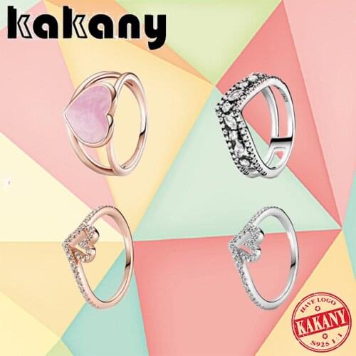 Kakany 2021 New High Quality 100% 925 Silver Original Shiny Wishbone Heart-shaped Ring Valentines Day Romantic Ladies Jewelry