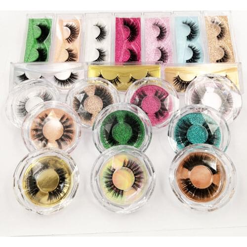 Free Custom Logo 20/50/100 Pairs 3D Lashes Bulk Sale Natural Thick Handmade Eyelashes With Glitter Paper Round Square Case