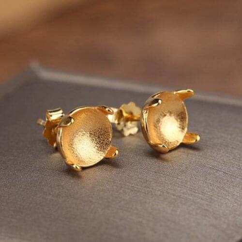 5pcs/lot 925 Sterling silver 8mm Pearl Semi Mount Stud Earrings Fine Jewelry