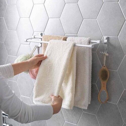 Space Aluminum Free Punch Towel Racks Bathroom Towel Bar Towel Holder Towel Hanging Bar With Hooks Wall Organizer