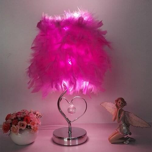 Fairy Feather Table Lamp LED Night Light Feather Lampshade Wedding Home Bedroom Decor Xmas Birthday Gift