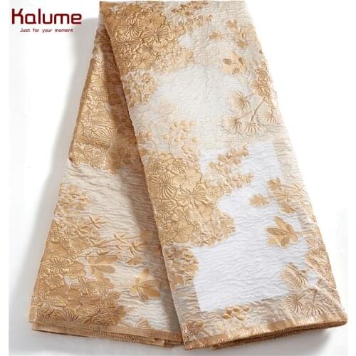 Kalume Jacquard African Gilding Lace Fabric Tissue 5 Yards 2021 Nigerian Brocade Lace Fabric High Quality For Diy Dress H2534