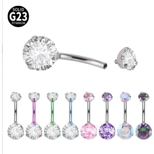 CHUANCI 1 Piece G23Titanium & ZC Gem Colorful Round Shape Navel Belly Rings Piercing Belly Button Rings For Woman 14g