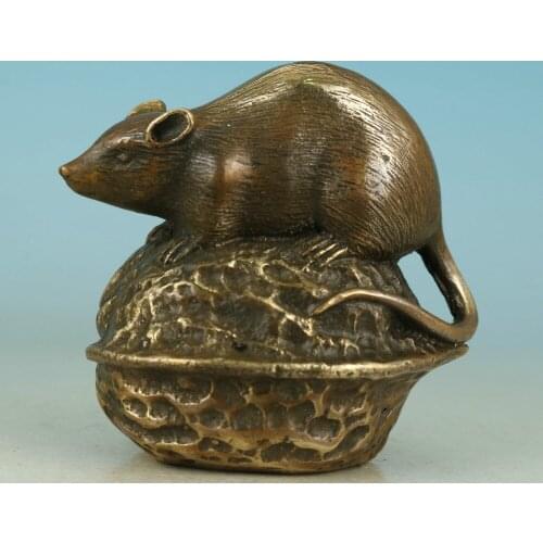 Lovely Asian Chinese Old Brass Hand Carved Mouse Collect Statue Decoration