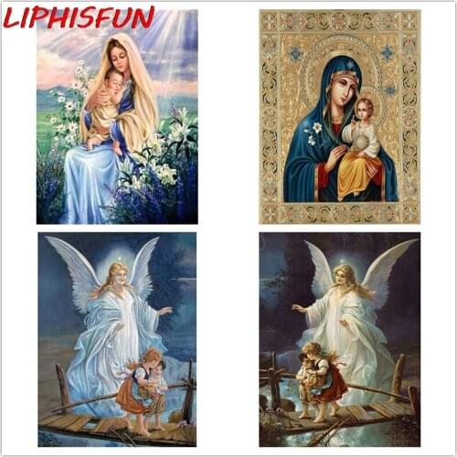 LIPHISFUN Full Drill Diamond Painting Mary Kid Guardian angel Resin Rhinestone Diamond Embroidery Sale 5d Needlework Home Decor