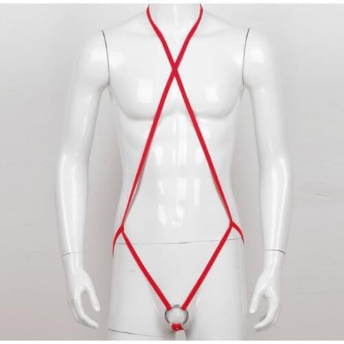 Men Erotic Halter Neck G-string Thongs Harness Lingerie Spaghetti Straps Slingshot Underwear Lingerie with Metal Penis Cock Ring