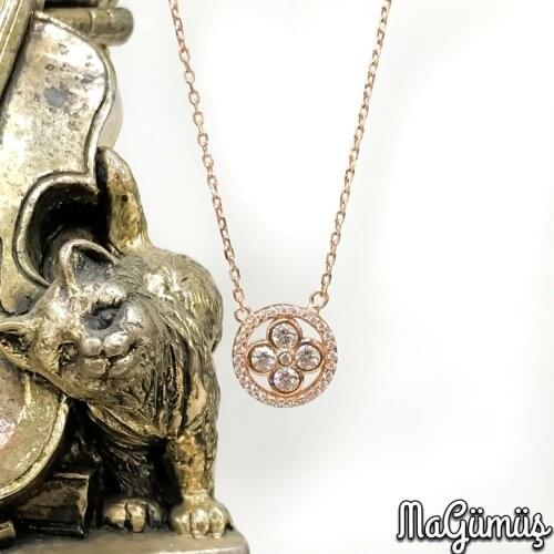 New Stylish Circle Four Stone Silver Necklace