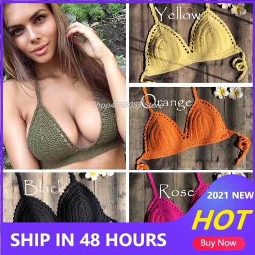 Solid Bikinis Mujer Swimsuit Crochet Red Bikini Top Knit Sexy Bikinis Womens Swimming Bra Large Female Swimwear S - XL 2020 New