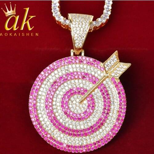 Pink Target Pendant Necklace for Women Gold Color Hip Hop Rock Street Jewelry
