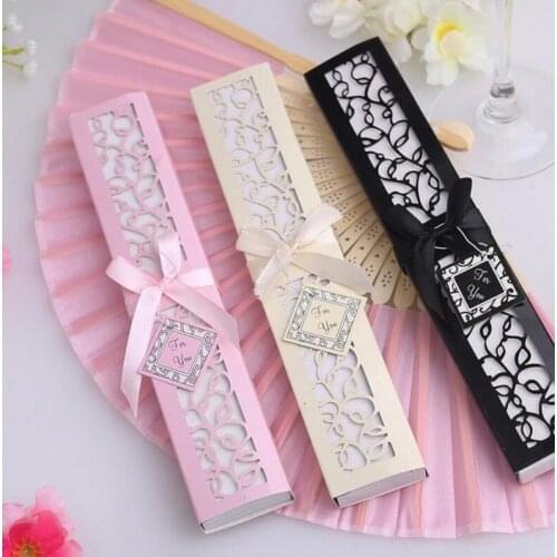 Personalized Luxurious Silk Fold hand Fan in Elegant Laser-Cut Gift Box +Party Favors/wedding Gifts LX6431