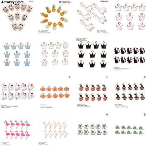 10Pcs/Set Alloy Metal Enamel Knitting Wool Ball Charms Dangle Fashion Cat Animal Pendants For Bracelet Earrings Jewelry Making