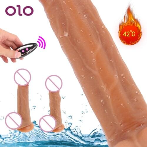 OLO G-spot 10 Frequency Realistic Dildo Vibrator Remote Telescopic Vibrators Flexible 42° Heating Female Masturbation Sex Toys