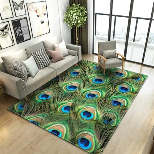 Luxury Green Carpet For Modern Coffee Table Living Room 3D Floor Mat With Birds Feather Printed Bedroom Carpet Rugs Armchair Mat