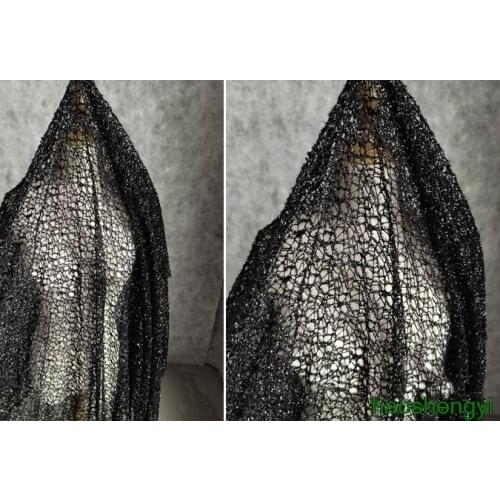 Solid color mesh/black woven bright silk mesh irregular oversized hollow wedding fabric