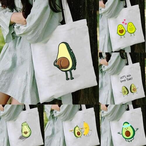 Cute Yoga Love Avocado Print Reusable Shopping Bag Eco Canvas Portable Shoulder Bags Ulzzang Messenger Bag Large Capacity Pouch