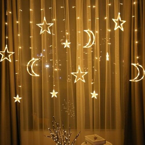 3.5M LED Moon Star Lamp Curtain String Light Christmas Garland Fairy Curtain Light 220V Outdoor For Wedding Party New Year Decor