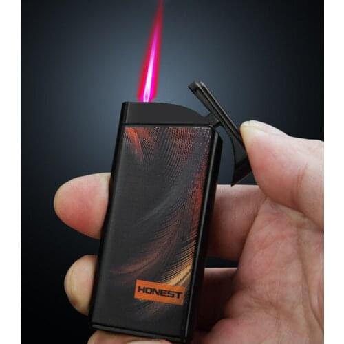 Honest Urtra Thin Metal Lighter.Electronic Windproof Strong Direct Red Jet Flame. Butane Gas Inflatable.Smoking GIFT Gadgets