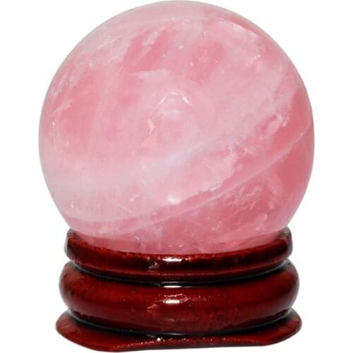 TUMBEELLUWA Natural Pink Quartz Crystal Gem stone 30mm Ball Healing Chakra Reiki Divination Sphere With Wood Stand