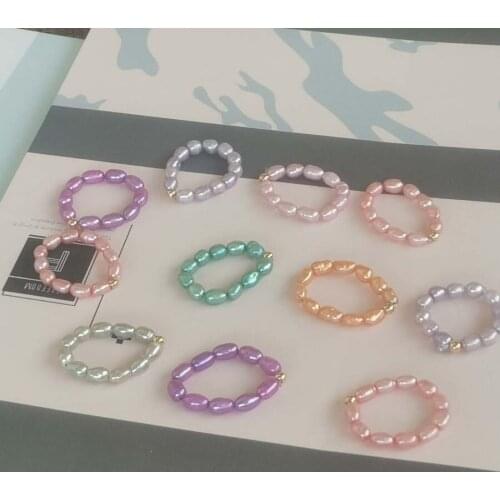 Sterling silver 6-6.5mm round white pearl ring elastic style