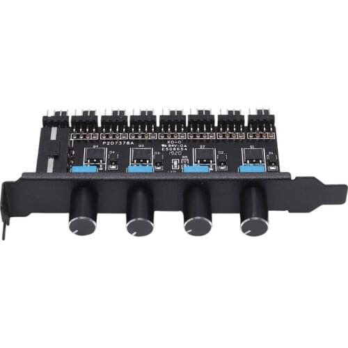 PC 8 Channels Fan Hub 4 Knob Cooling Fan Speed Controller for CPU Case HDD VGA PWM Fan PCI Bracket 12V Fan Control Power Supply