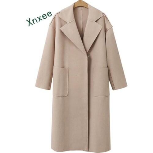 Xnxee 2019 Winter Wool Coat Women Beige Solid Wool Jacket Long Women Coat European Fashion Jacket Outwear
