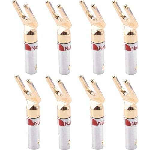 Y Plug 45 Degree Spade Connector for speaker wire DIY 8 Pack (4 Black 4 Red)