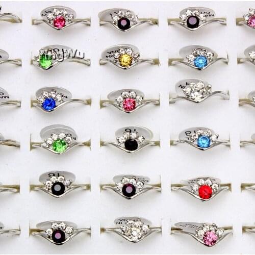 Yingwu Women Fashion Silver Wedding Ring Band Crystal Rhinestone Rings Jewelry 100pcs Wholesale