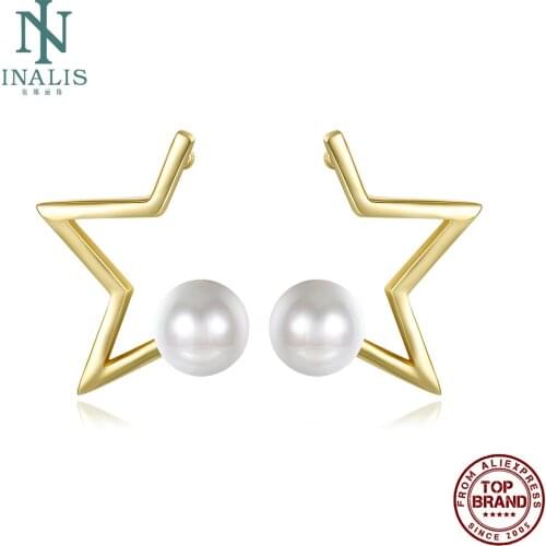INALIS Geometric Stud Earrings For Women Gold Plated Imitation Pearls Female Copper Earring Wedding Engagement Fashion Jewelry