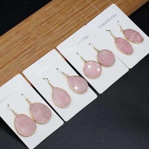 New Fashion Natural Stone Crystal Earrings Rose Quartzs Temperament Earrings for Women Girls Pendientes Trendy Jewelry Gifts