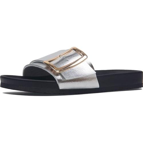 2021 Metal Square buckle belt slippers women sandalias mixed color summer beach shoes woman flipflops thicken soled slides 35-40