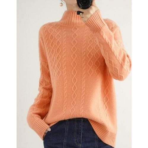 2020 new style 100% wool ladies half high neck pullover sweater long sleeve pure color all-match casual cashmere base sweater