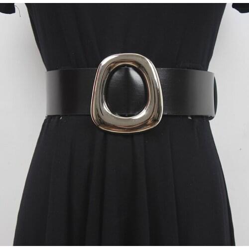 Womens Runway Fashion Black Genuine Leather Cummerbunds Female Dress Corsets Waistband Belts Decoration Wide Belt R1405