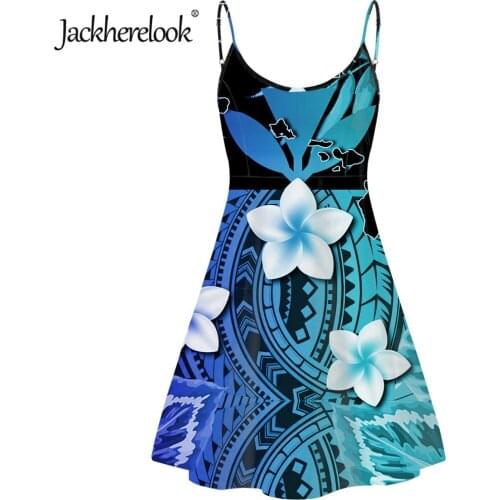 Jackherelook Womens Floral Boho Dresses Polynesian Traditional Tribal Summer Straps Backless Sleeveless Dress Vestido de Mujer