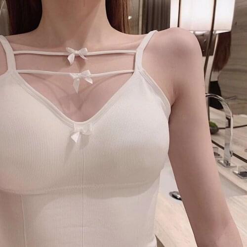 Womens Cotton Underwear Tube Top Sexy Solid Color Tops Fashion Sports Tank Up Female Bow Sling Lingerie Girls Push Up Brassiere
