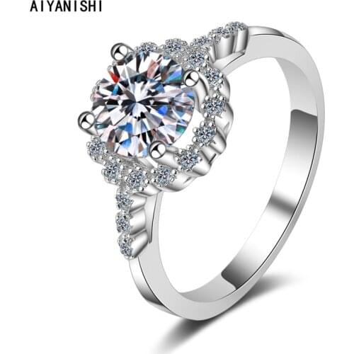 AIYANISHI 925 Sterling Silver Moissanite Diamond 1ct Halo Ring for Women Anillos Silver 925 Jewelry Wedding Bijoux Femme Gifts
