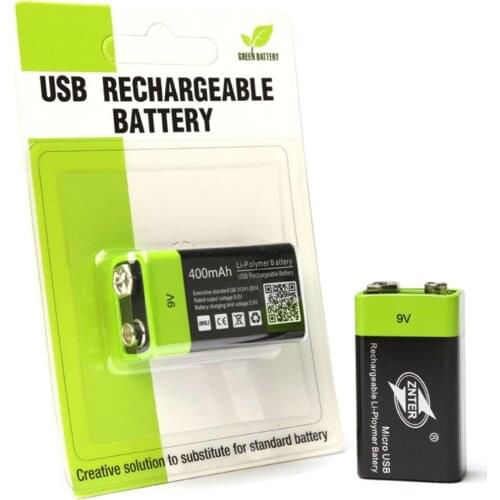 ZNTER Ultra-Efficient 9V 400mAh USB Rechargeable Lithium Polymer Battery