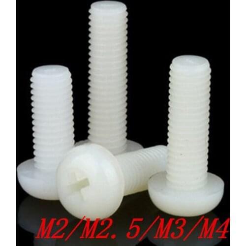 20-50pcs/lot M2 M2.5 M3 M4 M5 M6 white Plastic Nylon Round Pan Phillips Head Screw Bolt
