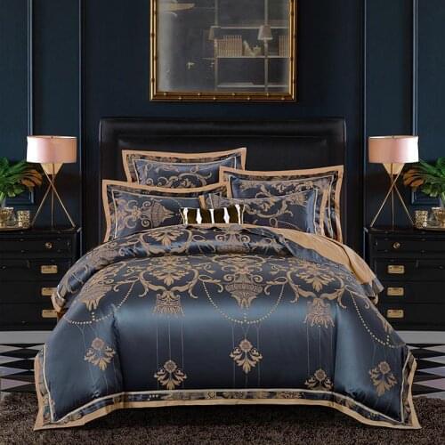 2019 New Luxury Silk Jacquard Duvet Cover Set 4/6Pcs Queen King Size Bedding Set Ultra Soft Cotton Linen Pillowcase Bedsheet Set