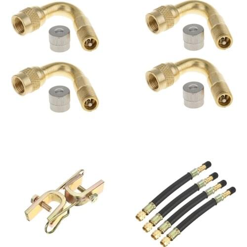 4 Piece Tyre Valve Dual Tire Transit Adaptor and 2 Clamps with Valve Stem Extension