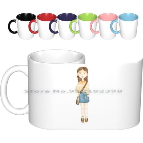 Watercolor Girl With Bag Ceramic Mugs Coffee Cups Milk Tea Mug Girls Cute Love Funny Trendy Tumblr Girl Power Feminist Fun
