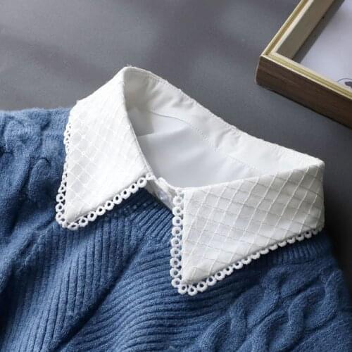 Sequined Fake Collar Shirt Women White False Collars Woman Embroidery Women Detachable Collar Removable Tie Chiffon Half Shirt