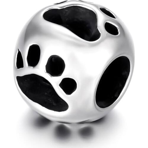 Stainless Steel Bead Pet Paw Hollow Polished 5mm Large Hole Metal Beads Charms for DIY Bracelet Jewelry Making Accessories