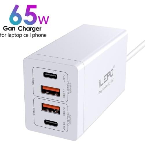 ILEPO GAN 65W Fast Charger PD3.0 QC3.0 for Laptop Tablet Mobile Phone Usb C Fast Charger Type-C For iPhone 12 Pro Max Macbook